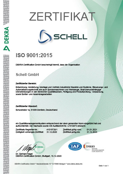 Schell - Zertifikat ISO 9001