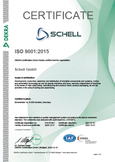 Schell - Zertifikat ISO 9001